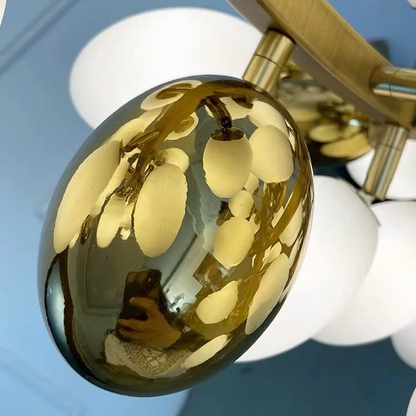 RoyaleGlow Golden Branch Modern Chandelier - Frosted Glass LED  Pendant Light Decor
