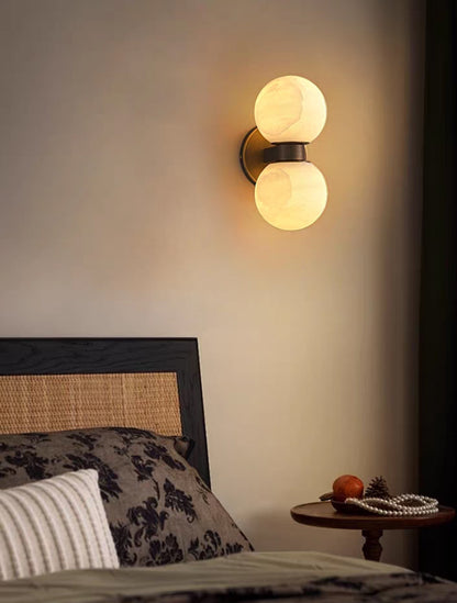 Royelux Modern Marble Dual Globe Wall Sconce - Elegant Nordic Brass Light
