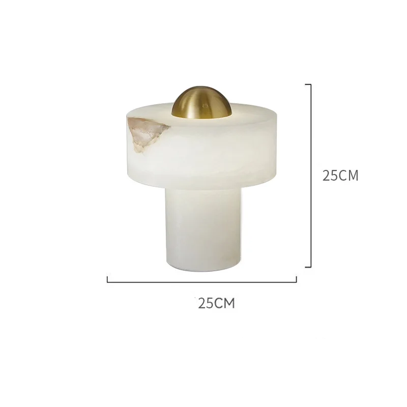 LuxRoyale Alabaster & Brass Minimalist Table Lamp Modern Bedside Accent Light