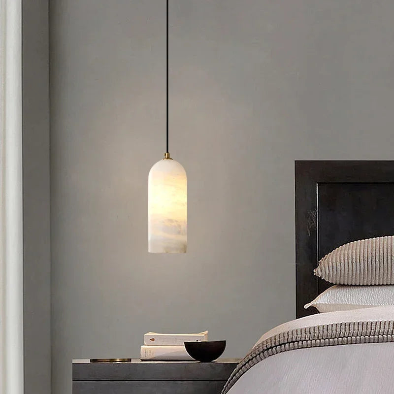 LuxRoyale Nordic Natural Alabaster Stone Pendant Light With Brass Fixture