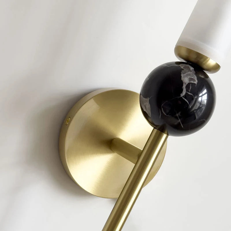 LuxRoyale Modern Brass & Marble Vertical Wall Sconce with Acrylic Diffuser