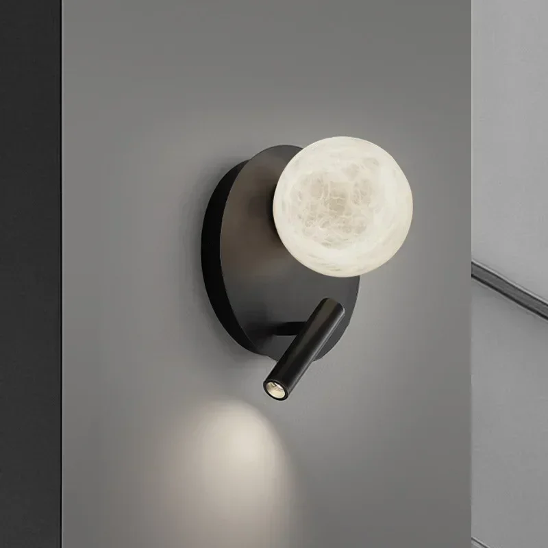 LuxRoyale Modern Alabaster Wall Sconce with Adjustable LED Reading Light