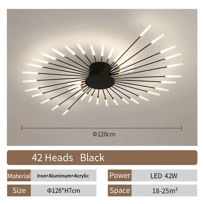 LuxRoyale Modern Sputnik LED Ceiling Light - Minimalist Black & Gold Radial Fixture
