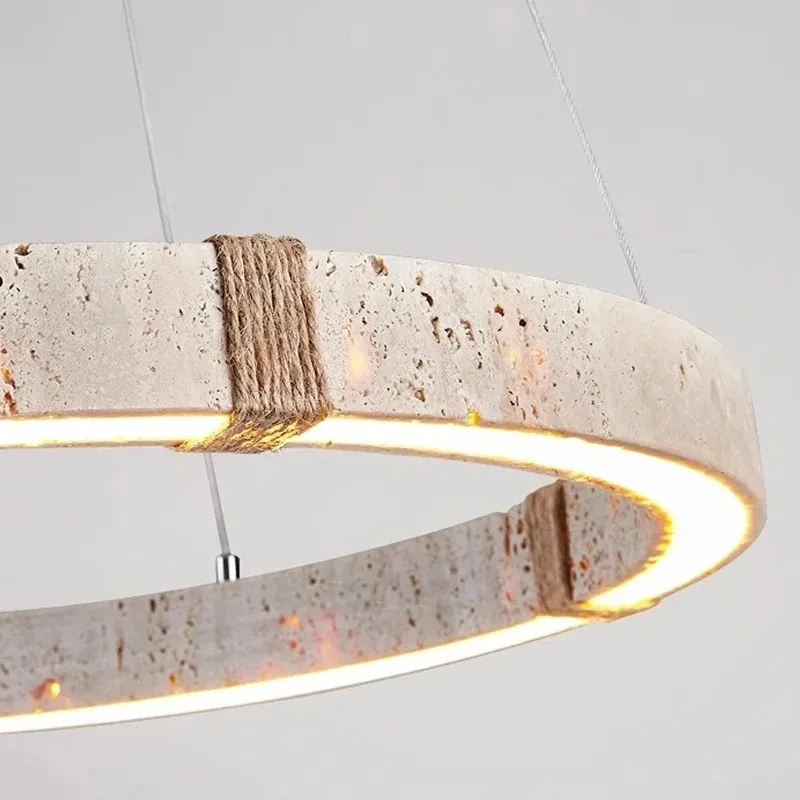 Royelux Modern Circular Travertine Chandelier with LED Light for Dining Room, Living Room