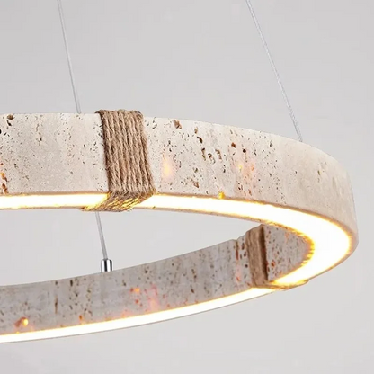 Royelux Modern Circular Travertine Chandelier with LED Light for Dining Room, Living Room