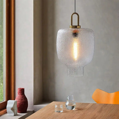 RoyaleGlow Mid-Century Textured Glass & Brass Pendant Light - Modern Ceiling Fixture