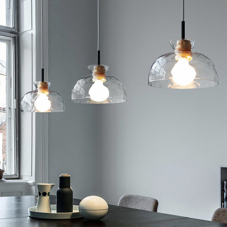 RoyaleGlow Modern Textured Glass Pendant Light with Wood Detail