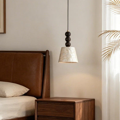 LuxRoyale Capiz Shell Pendant Light with Black Iron Beads