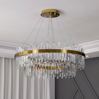 RoyaleGlow Tiered Crystal Chandelier-Modern Gold Pendant Light Fixture
