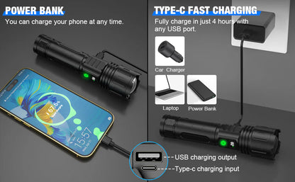 LuxRoyale World's Brightest Flashlight 100000 Lumens Rechargeable