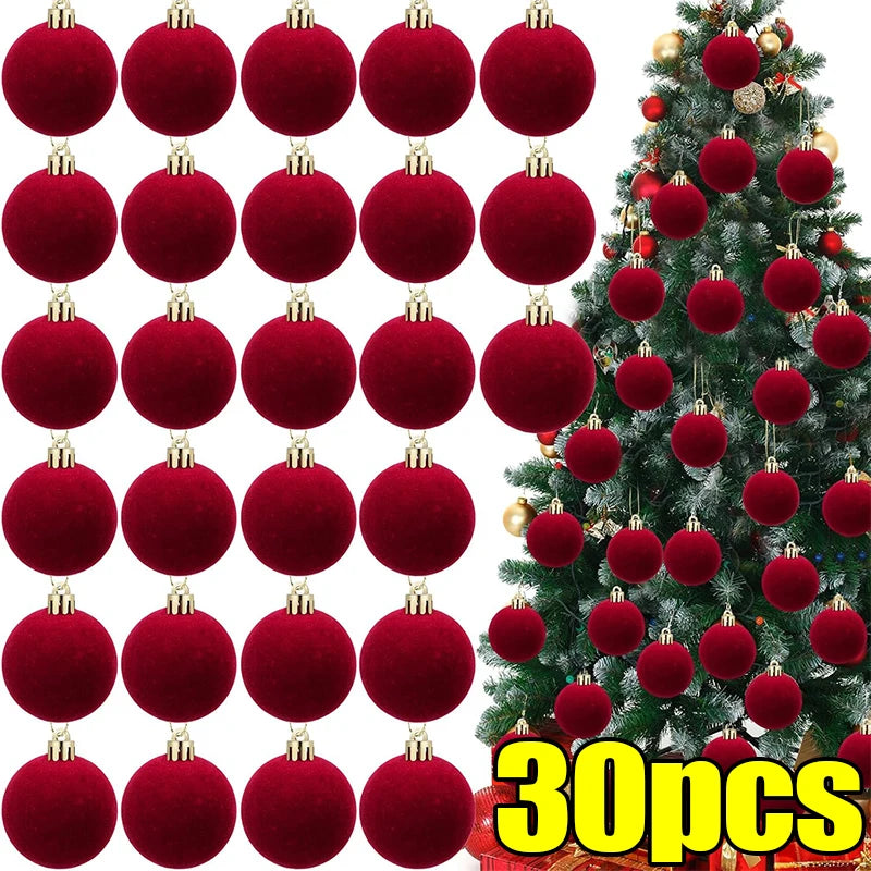 6cm Wine Red Velvet Christmas Balls for Xmas Tree Flocked Xmas Ball Hanging Pendents Navidad Festival Party Home Decor Supplies 0
