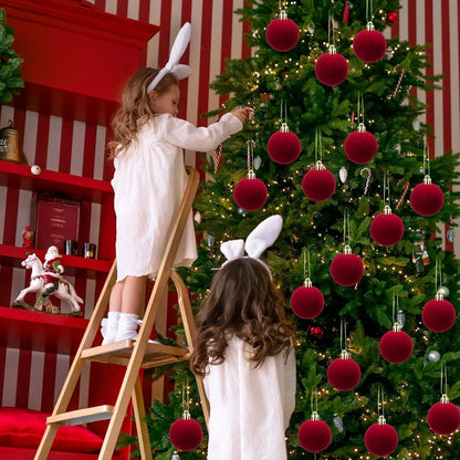 6cm Wine Red Velvet Christmas Balls for Xmas Tree Flocked Xmas Ball Hanging Pendents Navidad Festival Party Home Decor Supplies 3