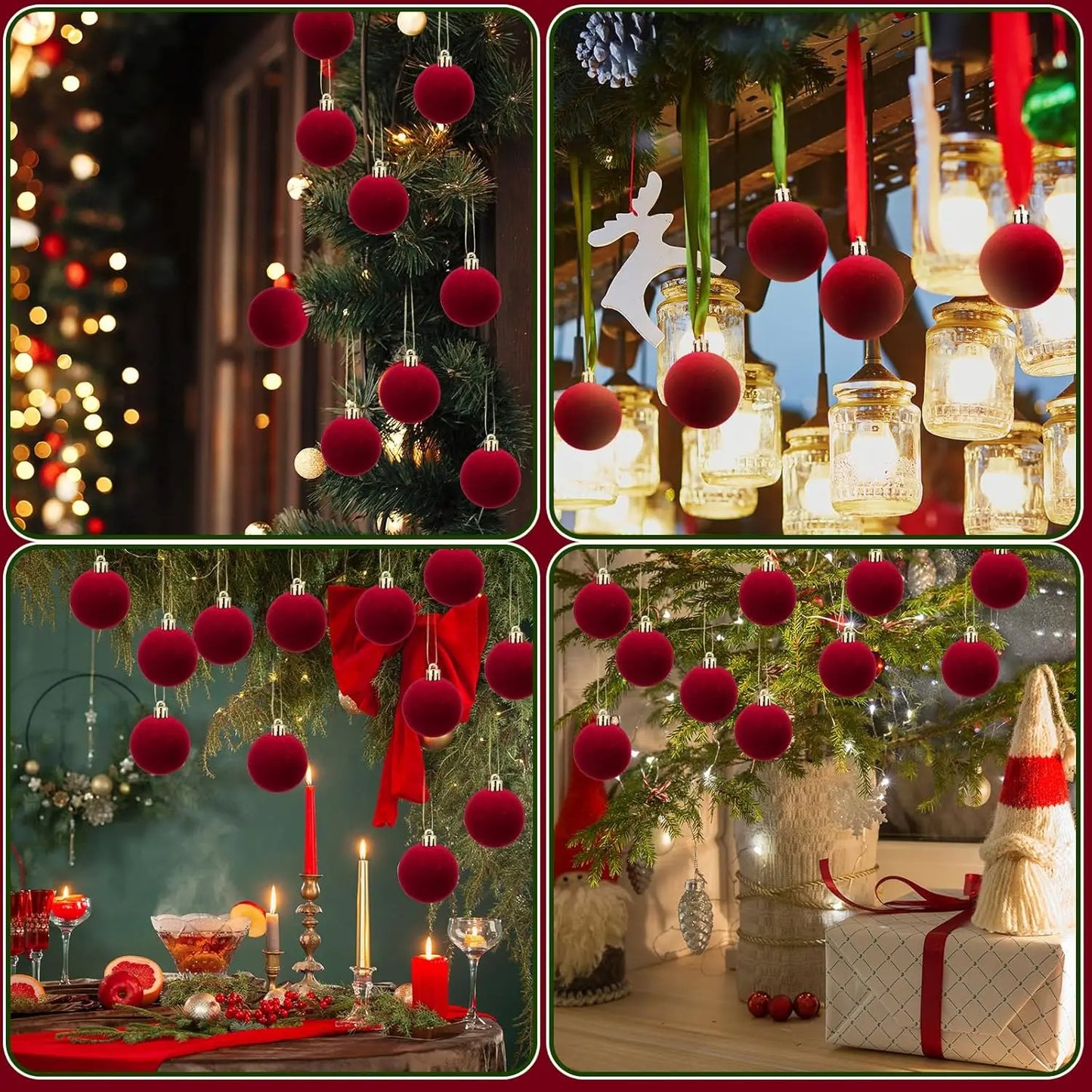 6cm Wine Red Velvet Christmas Balls for Xmas Tree Flocked Xmas Ball Hanging Pendents Navidad Festival Party Home Decor Supplies 5