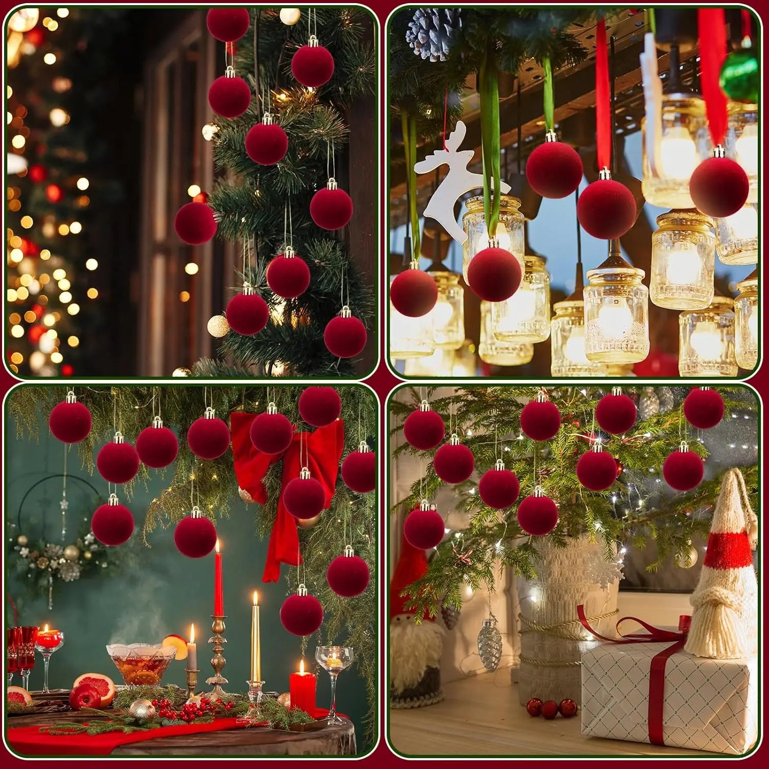 6cm Wine Red Velvet Christmas Balls for Xmas Tree Flocked Xmas Ball Hanging Pendents Navidad Festival Party Home Decor Supplies 5