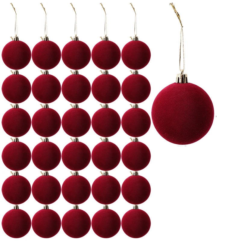 RoyaleGlow Wine Red Velvet Christmas Balls – 6cm Flocked Tree Ornaments for Holiday Decor