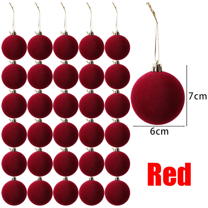 6cm Wine Red Velvet Christmas Balls for Xmas Tree Flocked Xmas Ball Hanging Pendents Navidad Festival Party Home Decor Supplies 6
