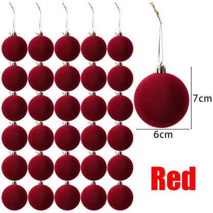 6cm Wine Red Velvet Christmas Balls for Xmas Tree Flocked Xmas Ball Hanging Pendents Navidad Festival Party Home Decor Supplies 6