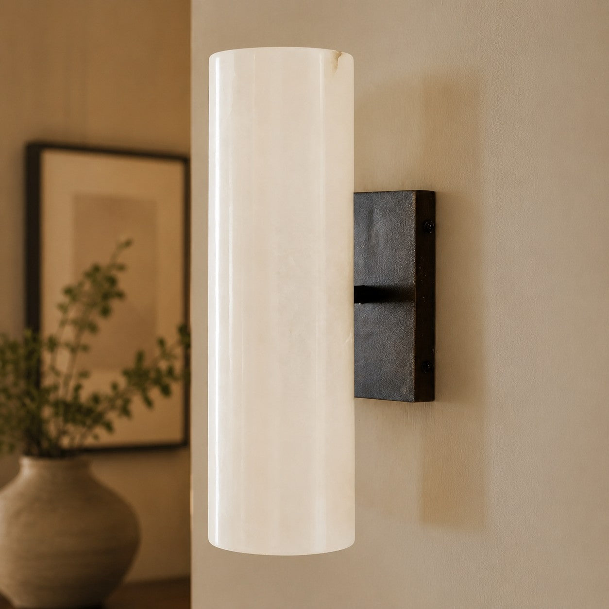 RoyaleGlow Modern Alabaster Wall Sconce - Brass Vanity Light Fixture