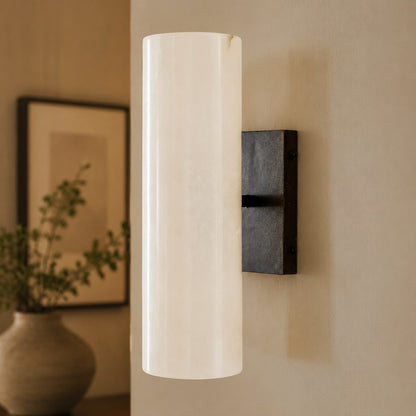 RoyaleGlow Modern Alabaster Wall Sconce - Brass Vanity Light Fixture