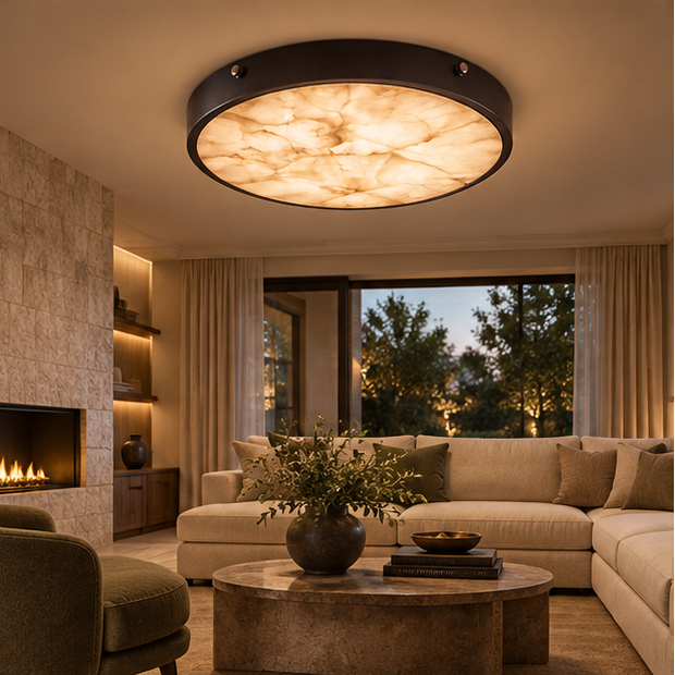 RoyaleGlow Flush Mount Ceiling Light Marble And Copper Modern Fixture