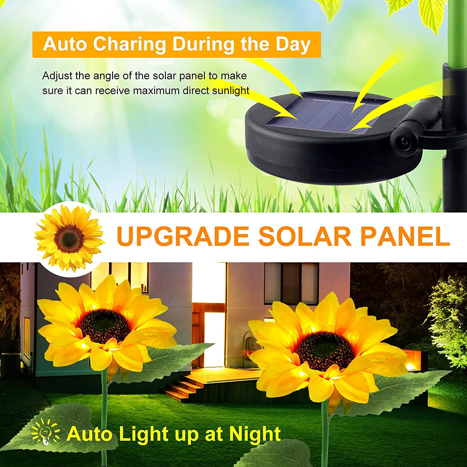 2-Pack Solar Sunflower Garden Light - Outdoor Waterproof LED Garden Lights for Yard Pathway Decoration - Default Title