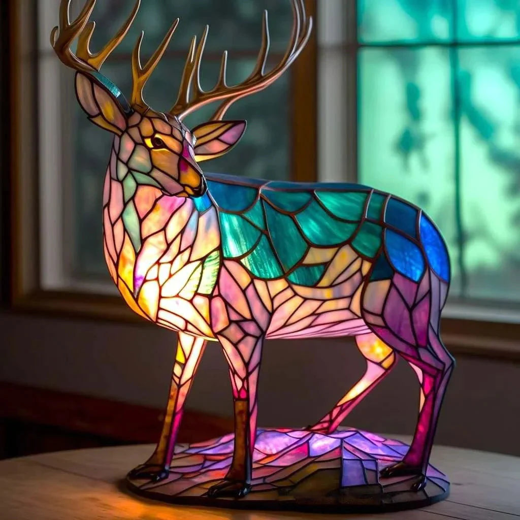 Royaleva WildCraft Animal Light Sculptures – Stained Glass LED Art Lamp - Wolf