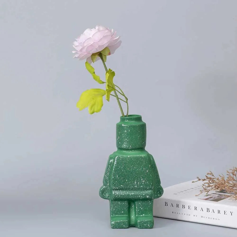 Royelux Nordic Ceramic Robot Vase - Playful Modern Decor