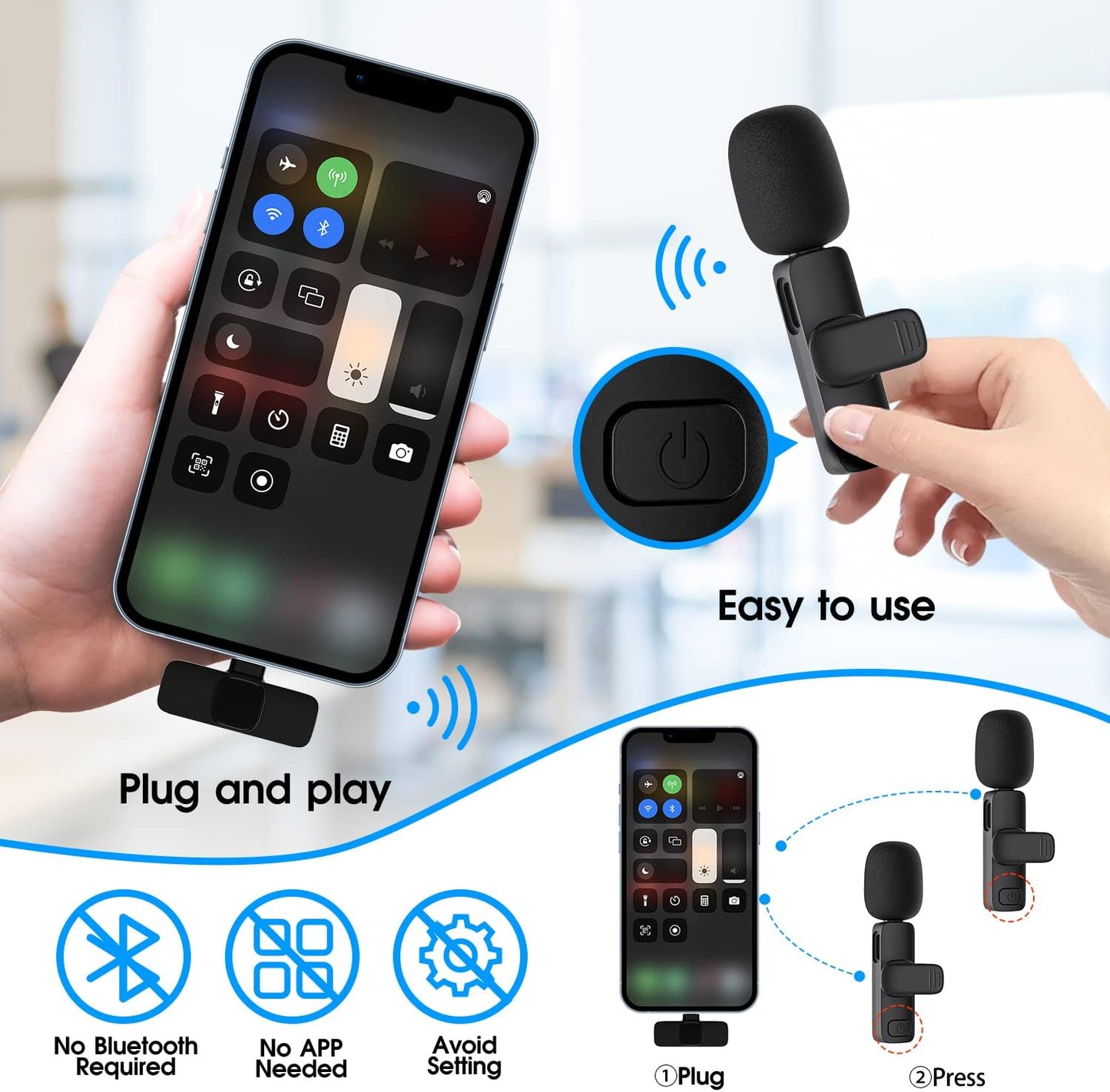 Luxora 2 Pack Wireless Microphone For Iphone Ipad