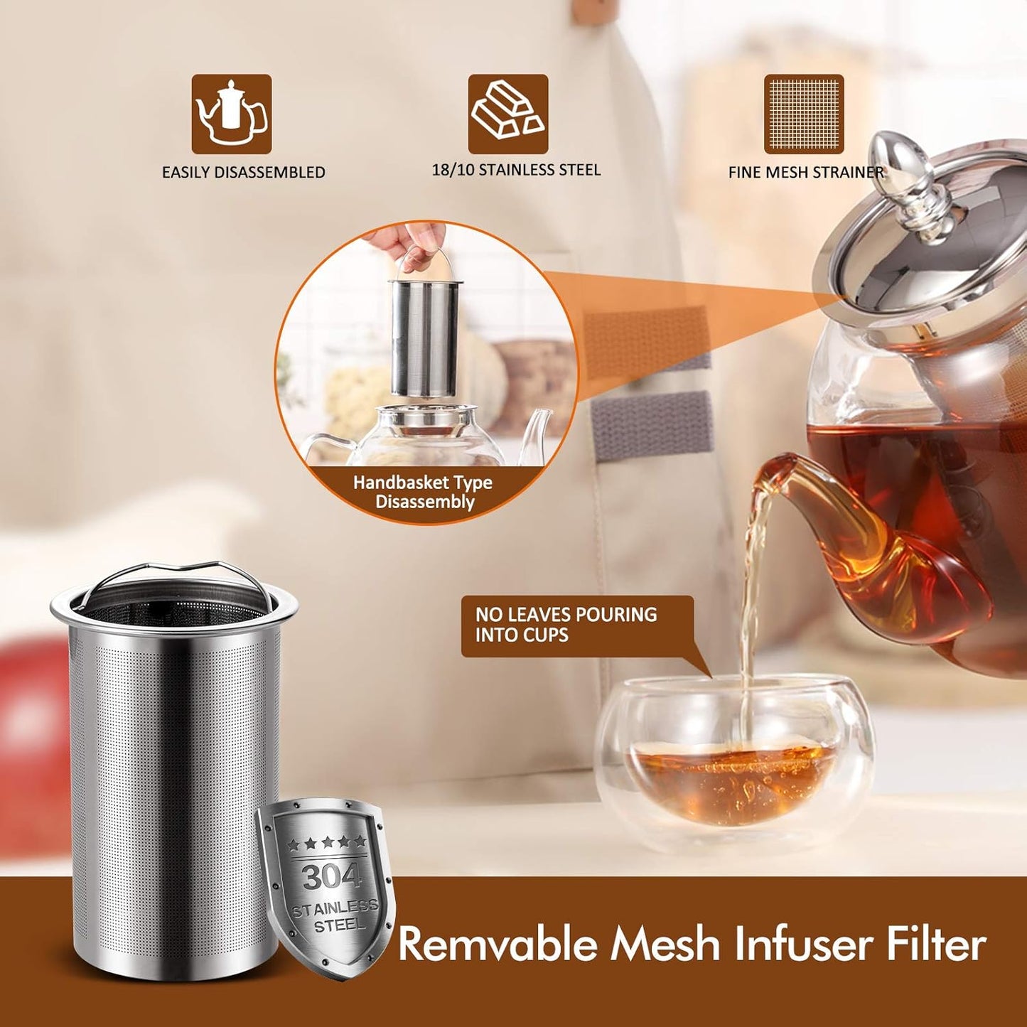 Luxora Blooming And Loose Leaf 1000ml Glass Teapot With Removable Infuser