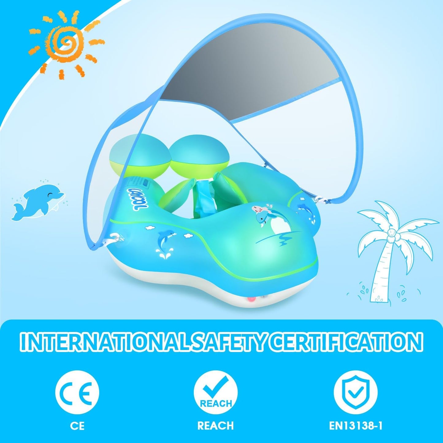 RoyaleGlow Baby Swim Float Canopy with UPF50+ Protection