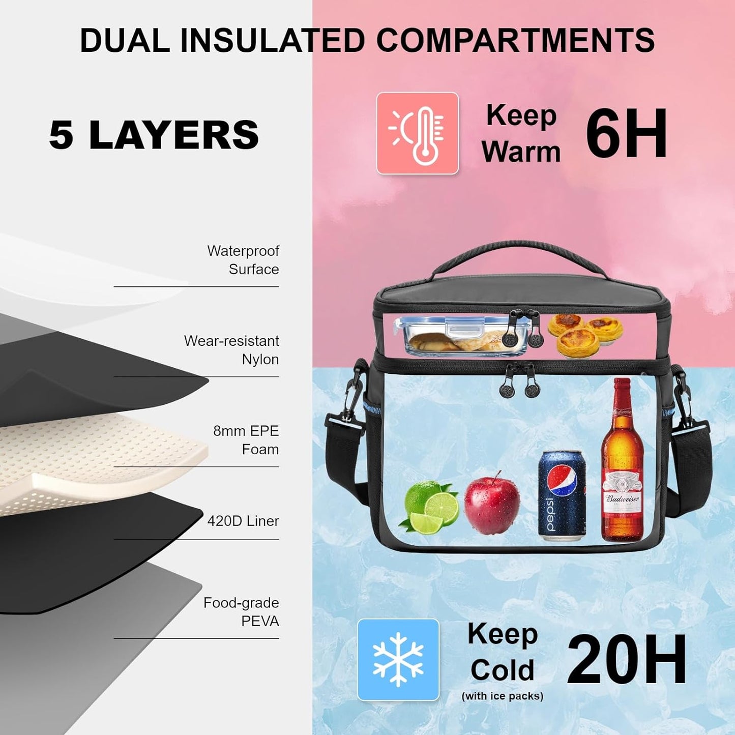 Royaleva Cooler Bag Insulated Beach Cooler Lunch Bag 24 Can