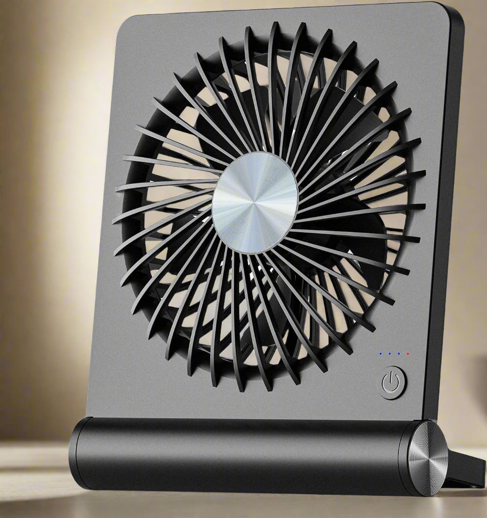 Ultra Quiet Small Desk Fan – Compact and powerful USB fan with 3-speed settings, 5-blade airflow, and 220° adjustable pivot. Low-noise 30dB operation, energy-efficient DC motor, and stable anti-slip design. Ideal for office, bedroom, or nightstand cooling!