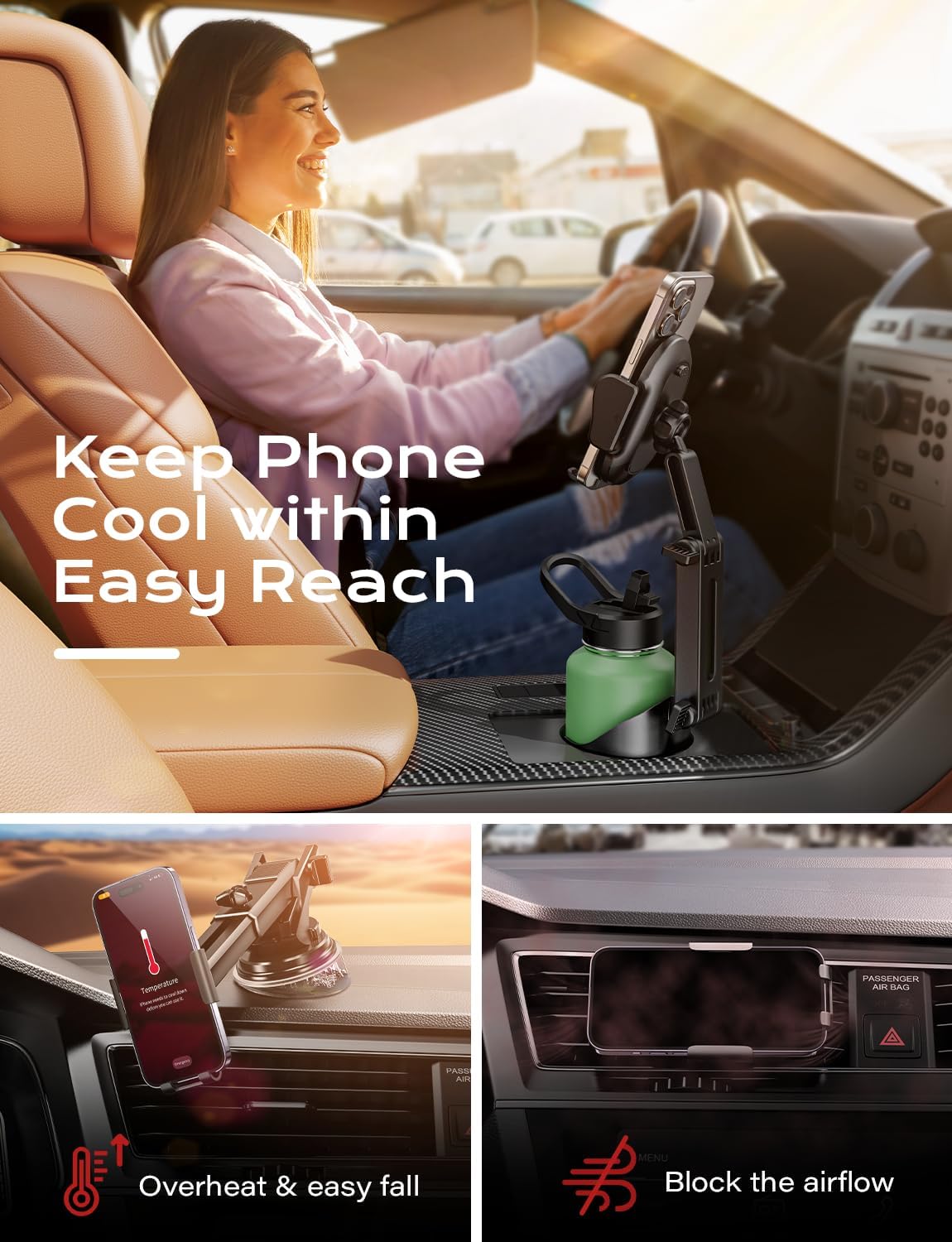 Luxora Phone Cup Holder Mount For Car - Adjustable Height