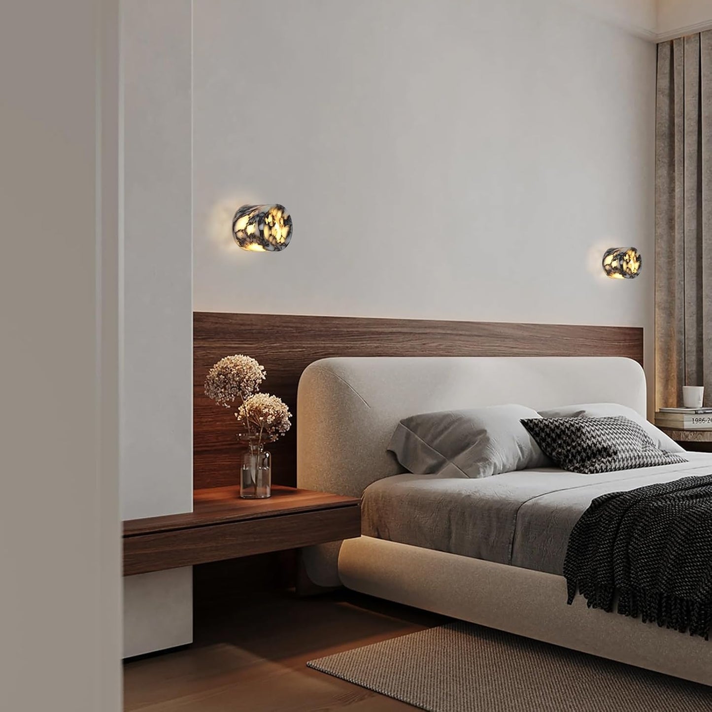 RoyaleGlow Natural Marble Wall Sconce - Modern Luxury Light with Black & White Stone