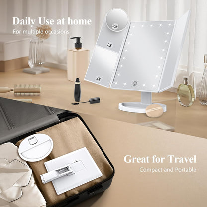 Luxora Tri-Fold Led Makeup Mirror With Light 2X 3X 10X