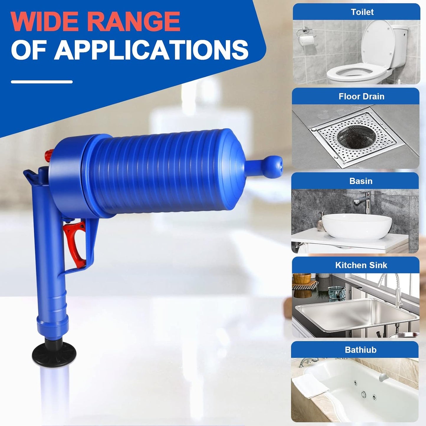 RoyaleGlow Drain Blaster Air Toilet Sink Plunger Gun Drain Clog Remover Tool