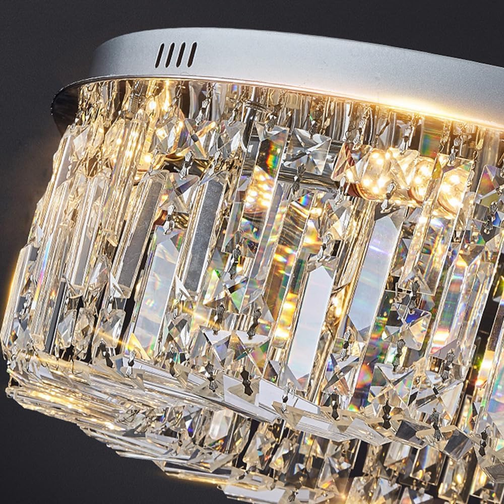 RoyaleGlow Modern Glam Crystal Flush Mount Ceiling Light for Living Room & Bedroom
