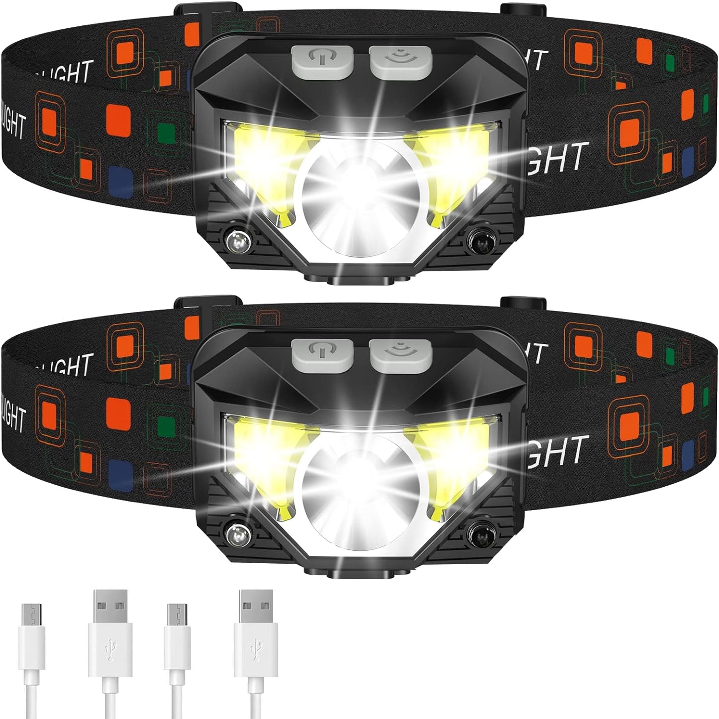 RoyaleGlow 2-Pack Ultra-Bright Led Rechargeable Headlamp Flashlight Waterproof And Motion Sensor