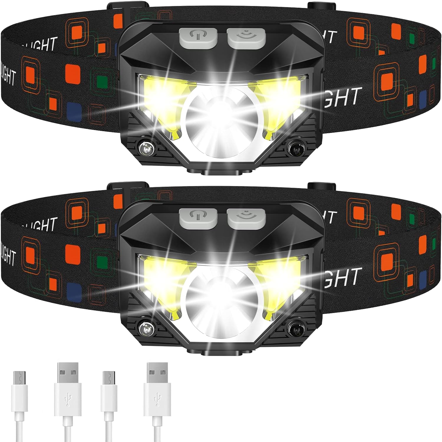 RoyaleGlow 2-Pack Ultra-Bright Led Rechargeable Headlamp Flashlight Waterproof And Motion Sensor