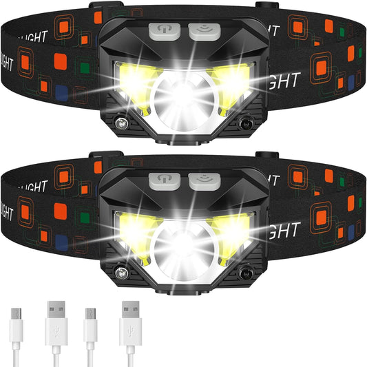 RoyaleGlow 2-Pack Ultra-Bright Led Rechargeable Headlamp Flashlight Waterproof And Motion Sensor