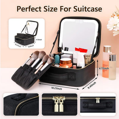 RoyaleGlow Makeup Bag with Mirror and Lights for Travel