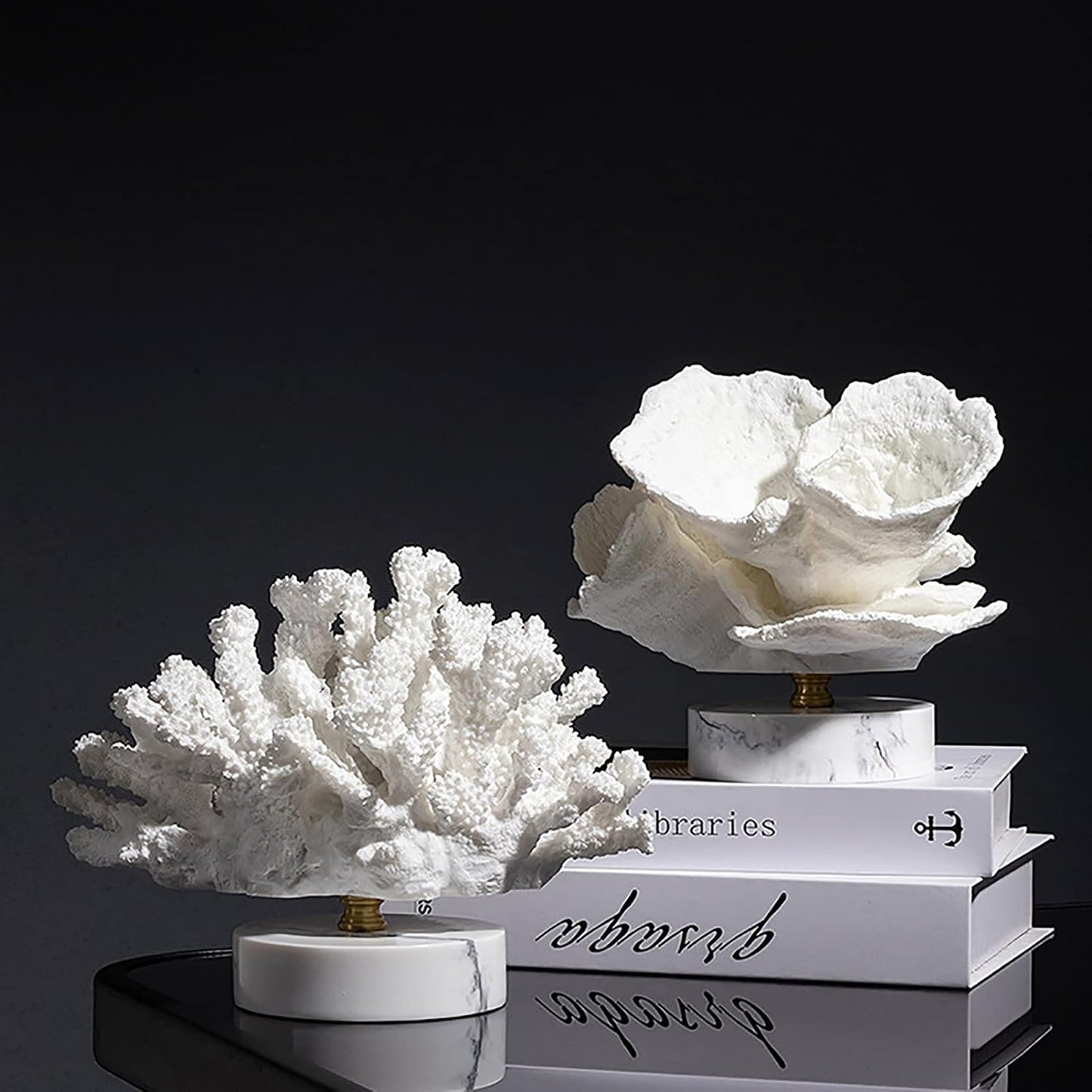 RoyaleGlow Coastal Coral Sculpture with Marble Base - Ocean-Inspired Resin Decor