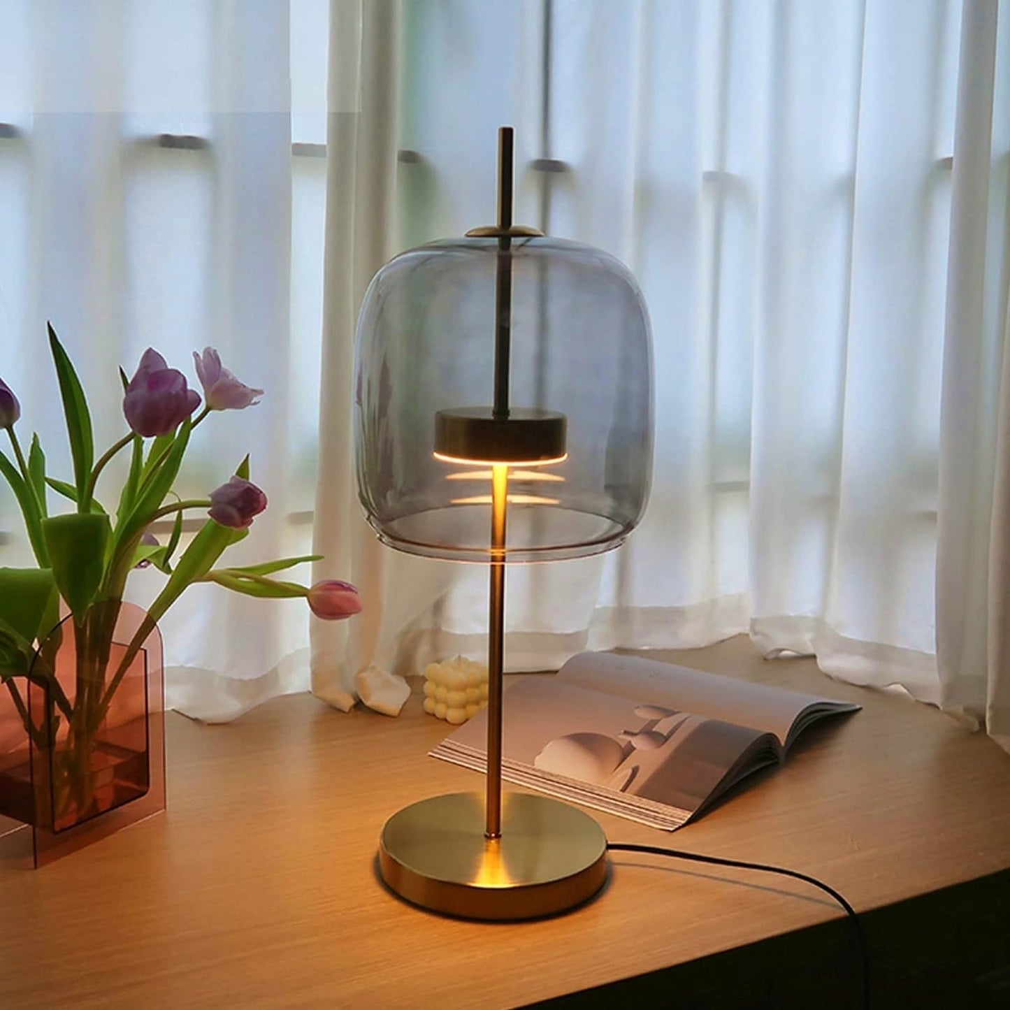 Royelux Gold Modern Stained Glass Table Lamp. Luxury Bedroom & Living Room.