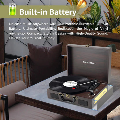 RoyaleGlow Vintage Suitcase-Style Vinyl Turntable Record Player
