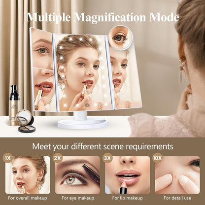 Luxora Tri-Fold Led Makeup Mirror With Light 2X 3X 10X