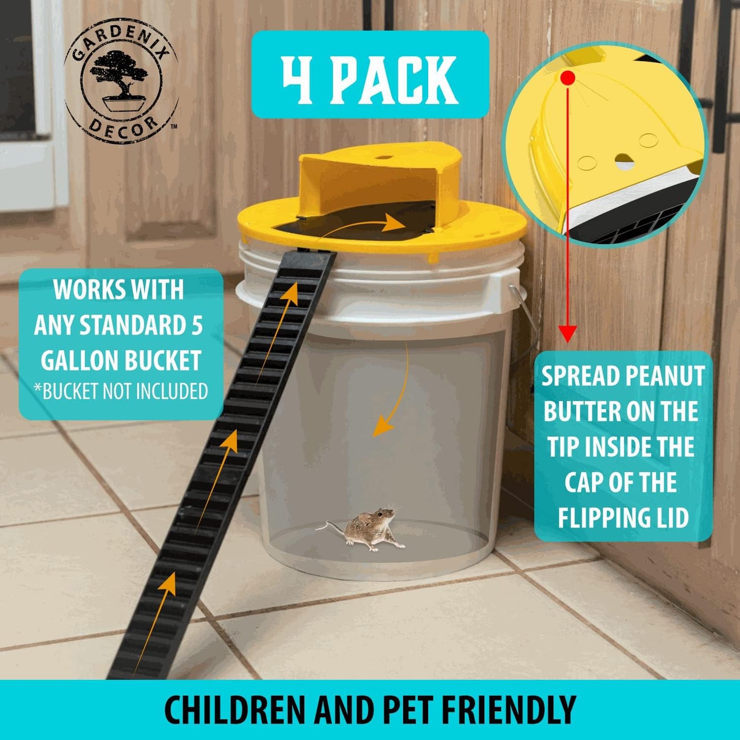 Royaleva 4-Pack Bucket Lid Mouse Trap for Easy Pest Control