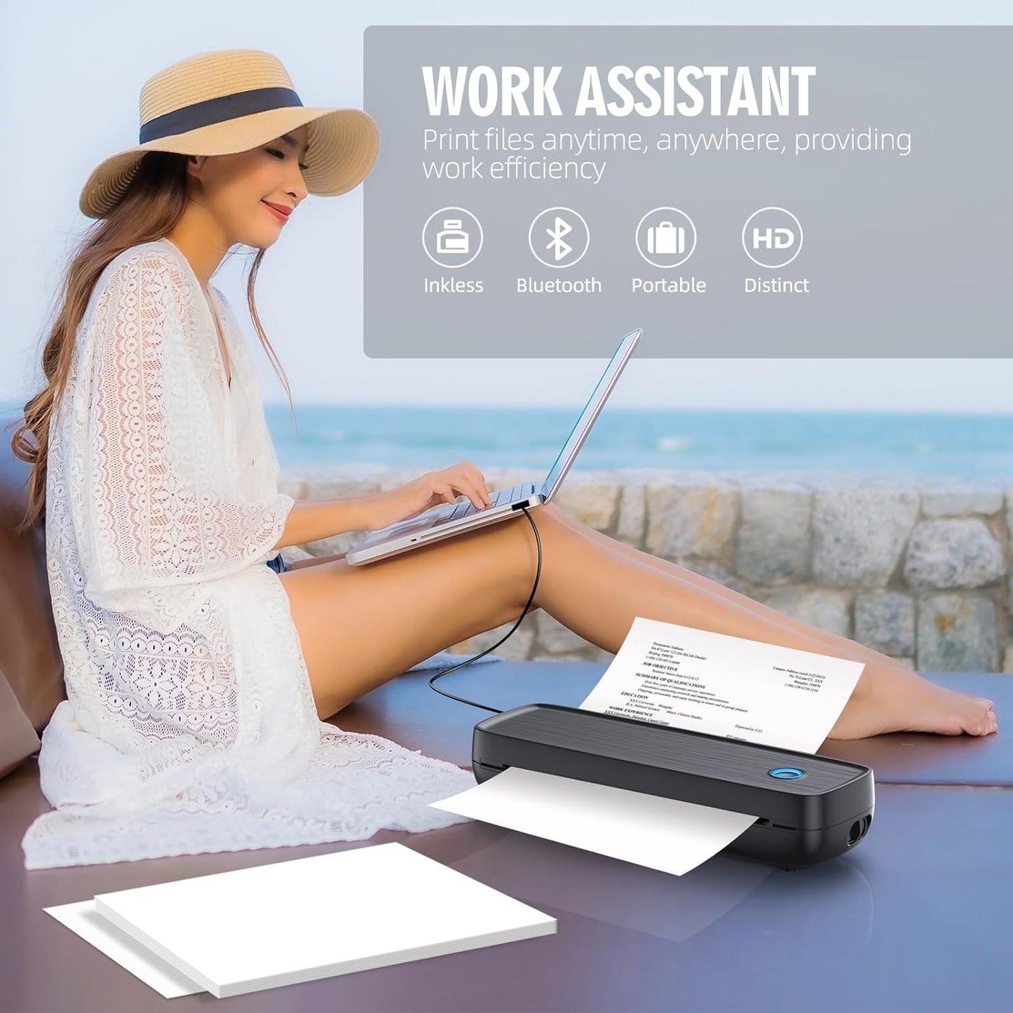Royaleva Wireless Portable Inkless Thermal Printer Compact