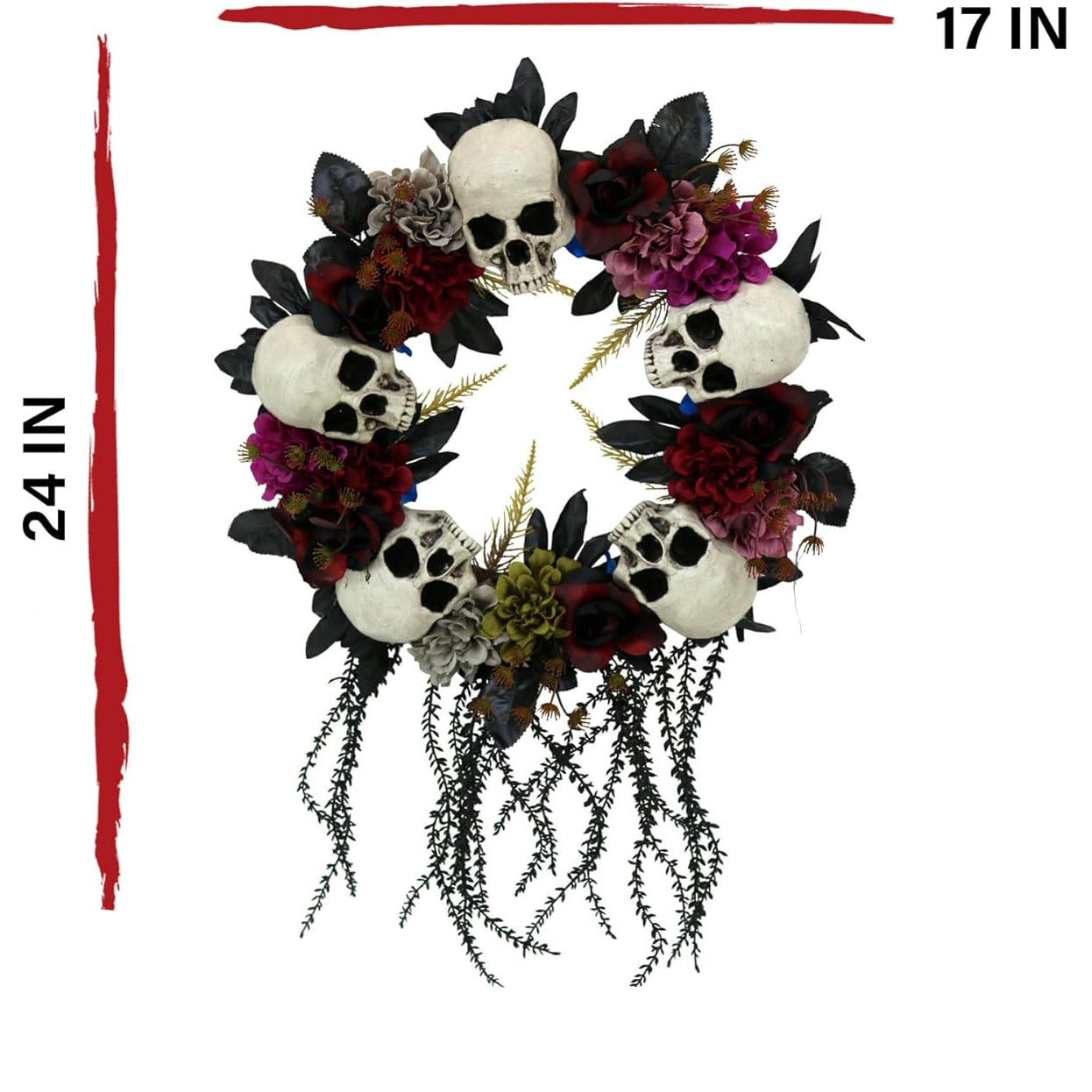 Royallure Halloween Multi-Color Wreath with Skulls and Eyeball Accents 24 Inch Decor