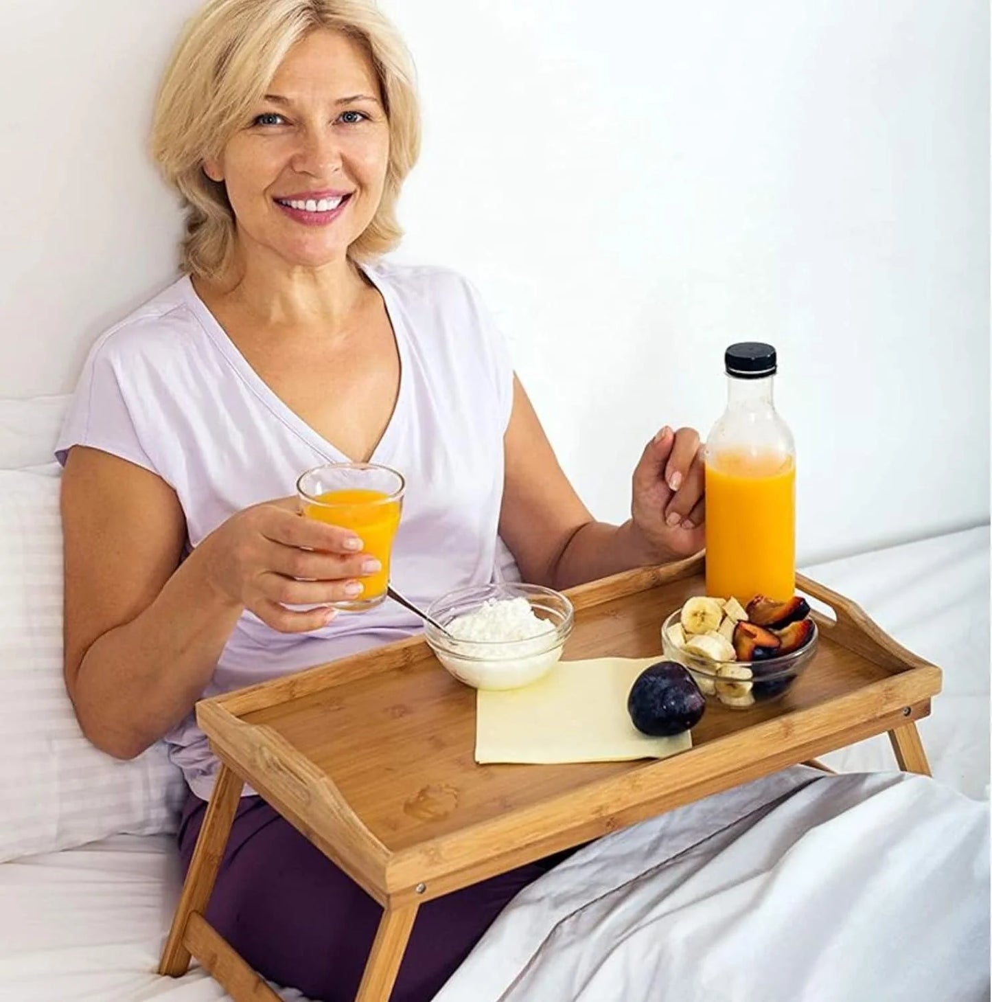 Royaleva Bed Table Tray with Folding Legs - Bamboo Design