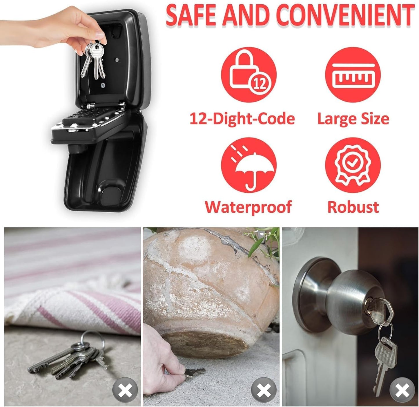 Luxora Weatherproof Anti-theft Key Lock Box with Adjustable Code for Indoor and Outdoor Use